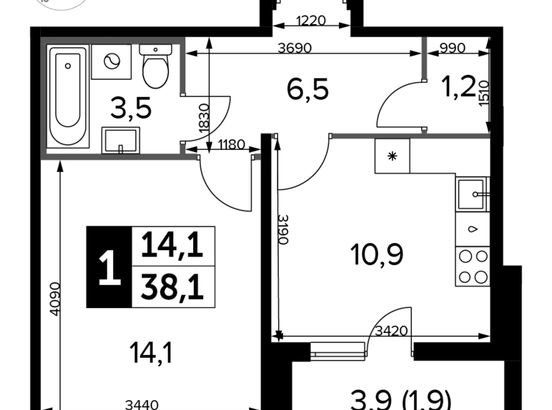 Квартира 1 комната 38 м² Химки, Россия