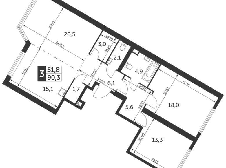 Apartamento 3 habitaciones 90 m² Konkovo District, Rusia