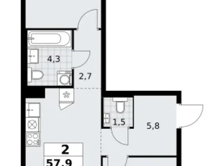 Mieszkanie 2 pokoi 58 m² Troick, Rosja