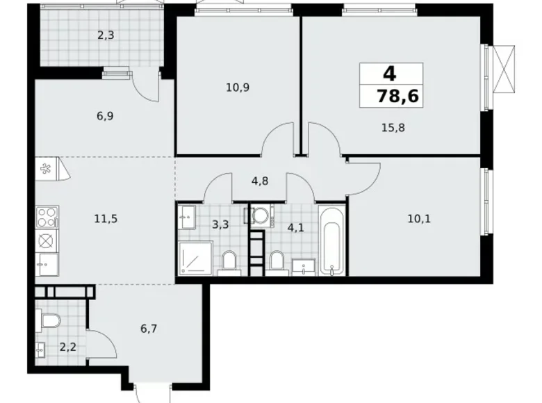 Apartamento 4 habitaciones 79 m² Moscú, Rusia