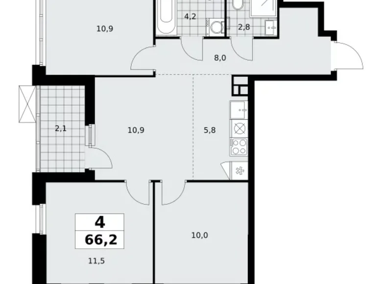 4 room apartment 66 m² Moscow, Russia