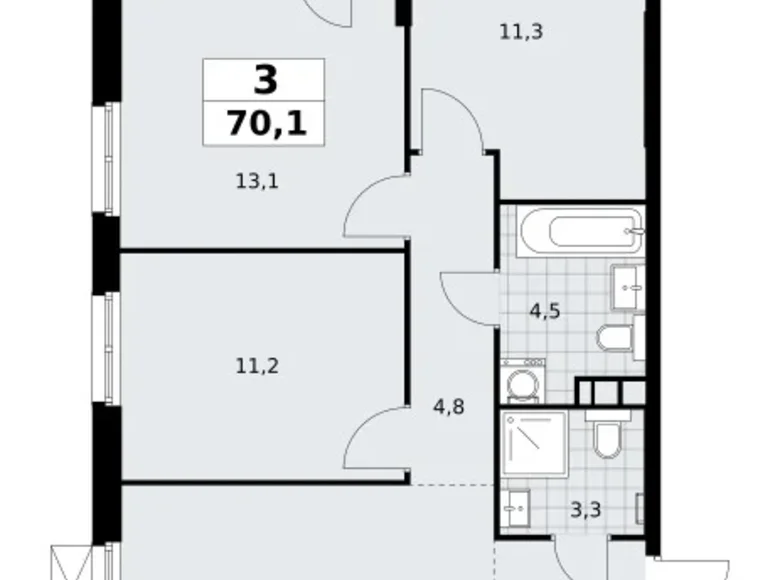 Квартира 3 комнаты 70 м² Юго-Западный административный округ, Россия