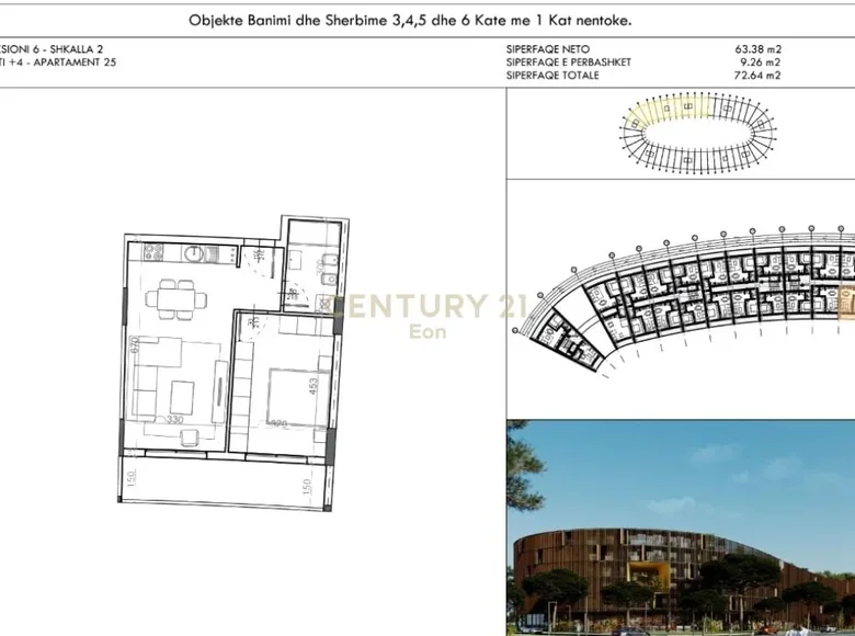 Квартира 2 комнаты 73 м² Golem, Албания