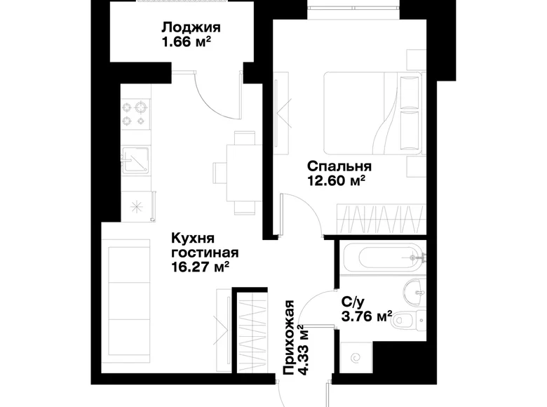 Квартира 1 комната 39 м² Ташкент, Узбекистан