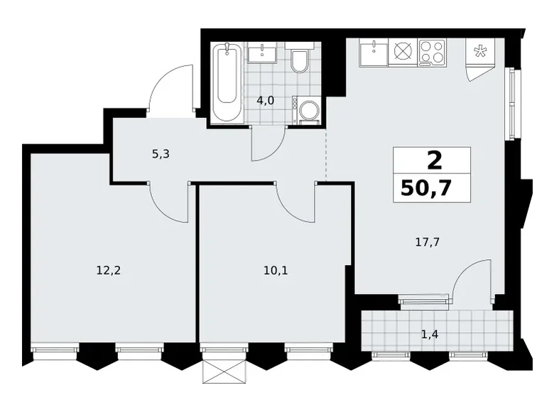 Квартира 2 комнаты 51 м² район Троицк, Россия