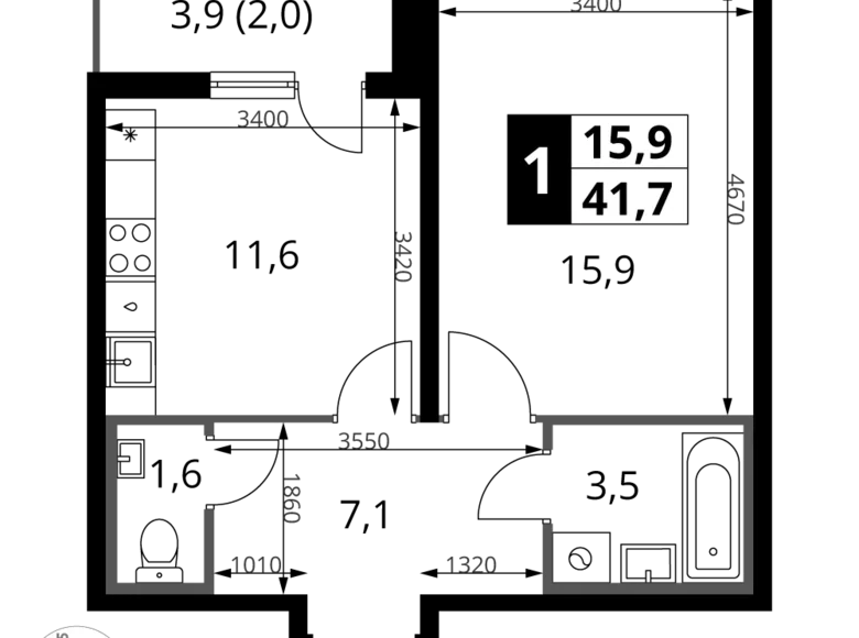 Wohnung 1 zimmer 42 m² Leninsky District, Russland