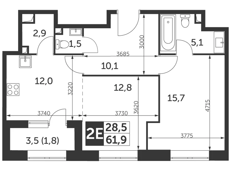 Apartamento 2 habitaciones 62 m² North-Eastern Administrative Okrug, Rusia