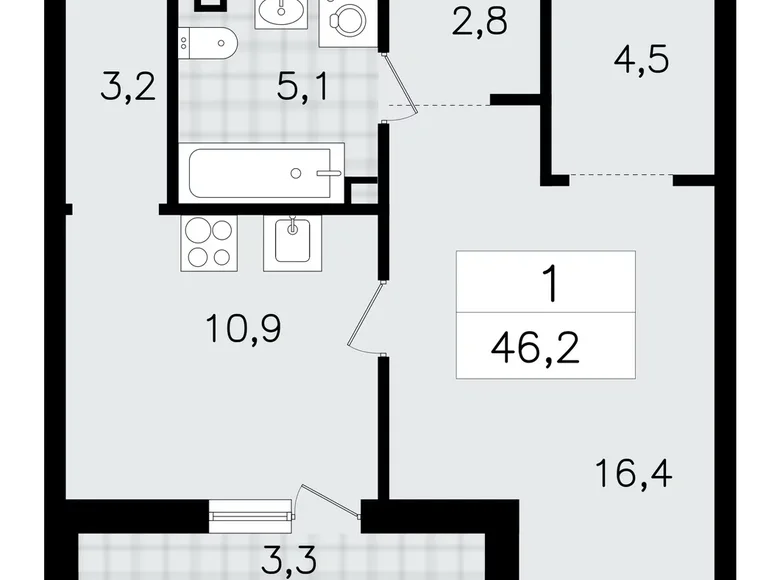 Appartement 1 chambre 46 m² Vsevolozhsk, Fédération de Russie