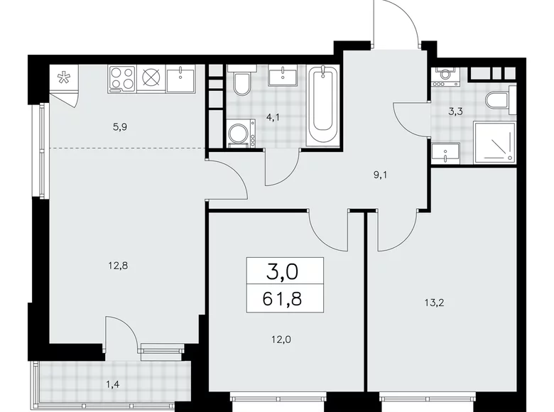 Apartamento 3 habitaciones 62 m² poselenie Sosenskoe, Rusia