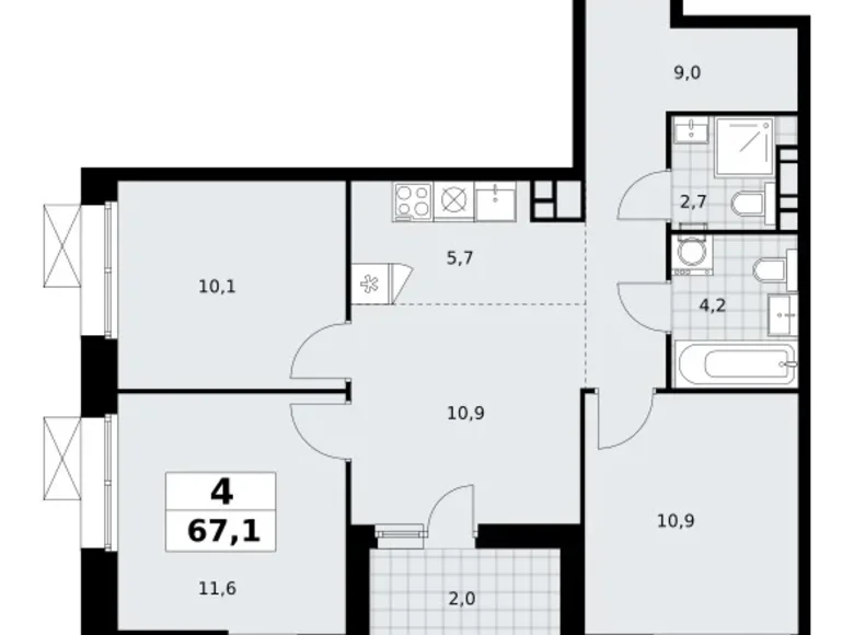 Mieszkanie 4 pokoi 67 m² poselenie Sosenskoe, Rosja