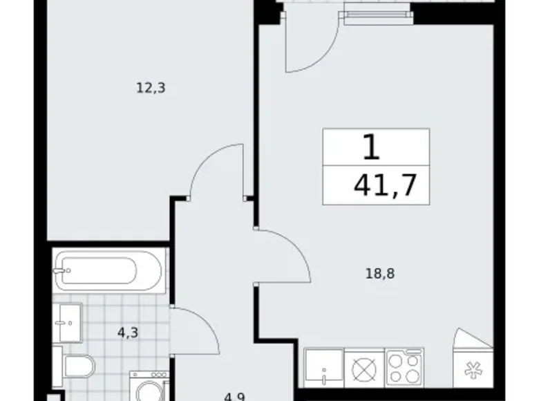 Mieszkanie 1 pokój 42 m² Troick, Rosja