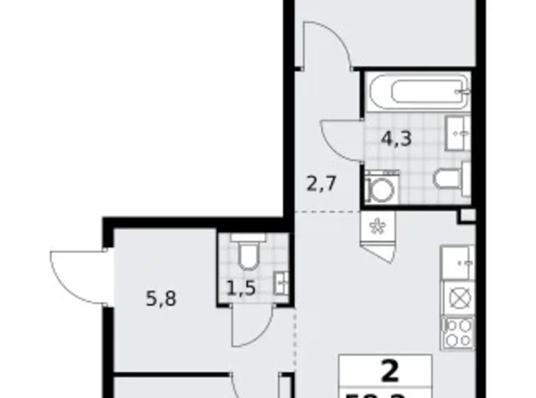 Квартира 2 комнаты 58 м² район Троицк, Россия