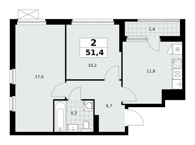 Wohnung 2 zimmer 51 m² poselenie Sosenskoe, Russland