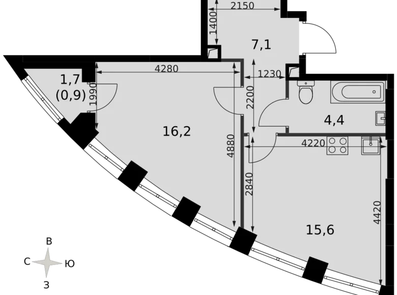 Mieszkanie 1 pokój 44 m² North-Western Administrative Okrug, Rosja