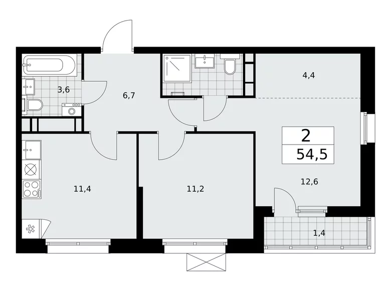 2 room apartment 55 m² Moscow, Russia