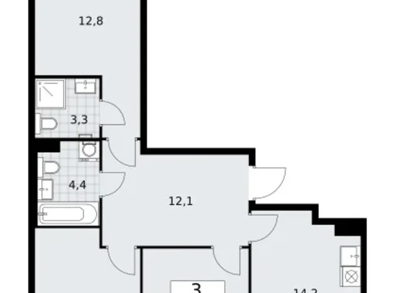Mieszkanie 3 pokoi 71 m² Troick, Rosja