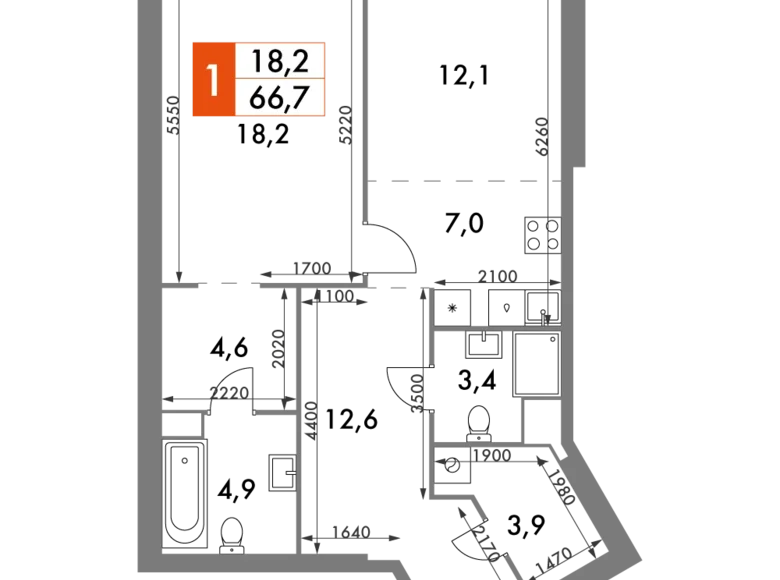 Apartamento 2 habitaciones 67 m² Konkovo District, Rusia