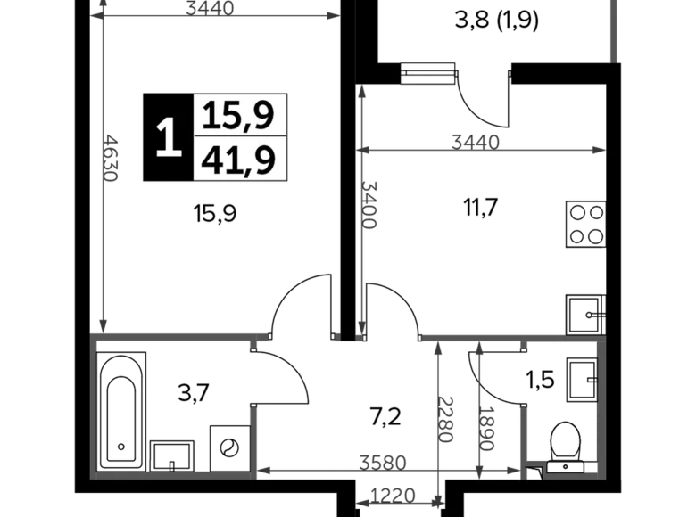 Квартира 1 комната 43 м² Ленинский городской округ, Россия