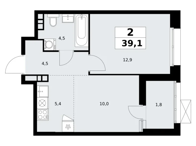 Appartement 2 chambres 39 m² poselenie Sosenskoe, Fédération de Russie