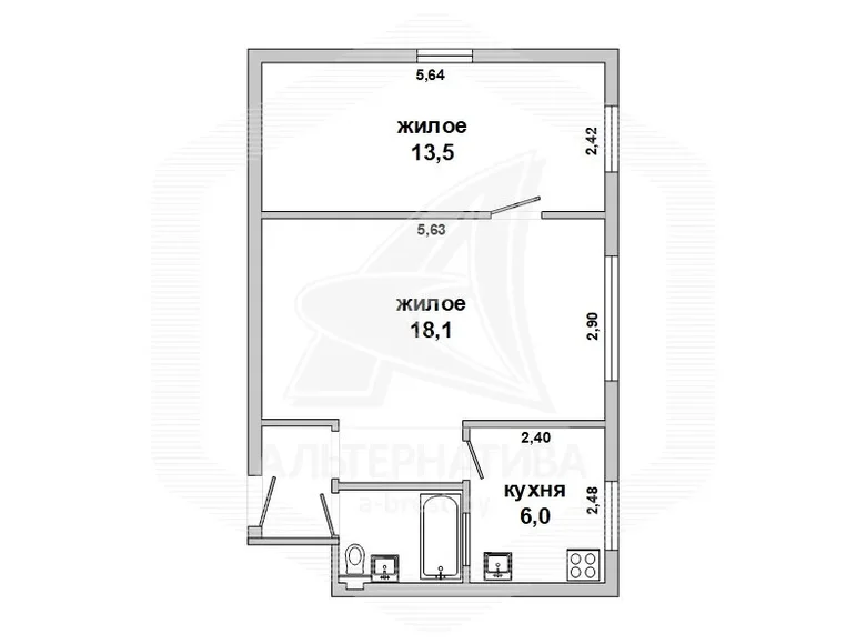 Apartamento 2 habitaciones 43 m² Brest, Belarús