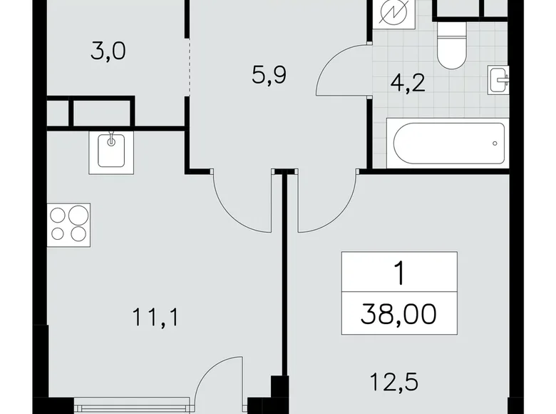 1 room apartment 38 m² South-Western Administrative Okrug, Russia