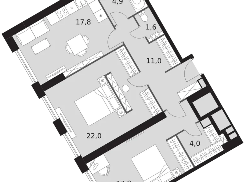 Mieszkanie 3 pokoi 79 m² Konkovo District, Rosja