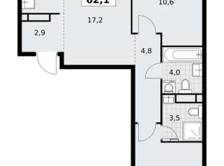 3 room apartment 62 m² Postnikovo, Russia