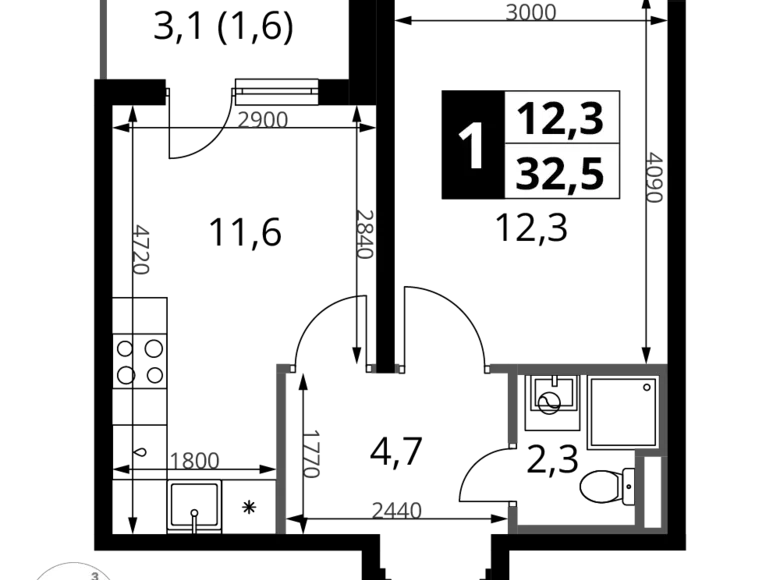 Wohnung 1 zimmer 33 m² Potapovo, Russland