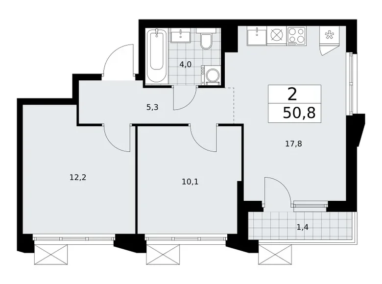Appartement 2 chambres 51 m² Troïtsk, Russie