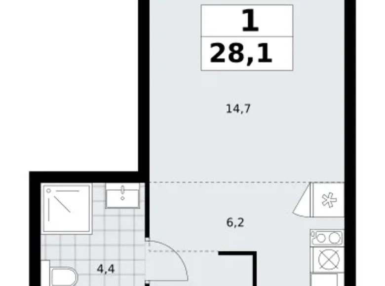 1 room apartment 28 m² Troitsk, Russia