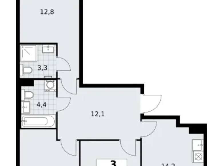 Квартира 3 комнаты 71 м² район Троицк, Россия