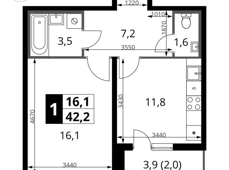 Apartamento 1 habitación 42 m² Leninsky District, Rusia