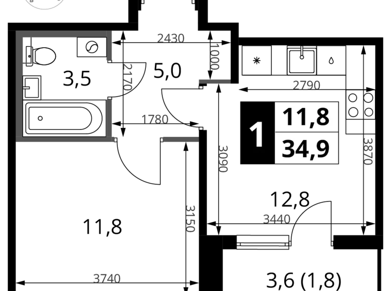 Appartement 1 chambre 35 m² Khimki, Fédération de Russie