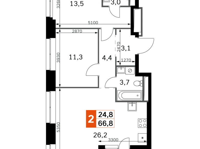 3 room apartment 67 m² Moscow, Russia