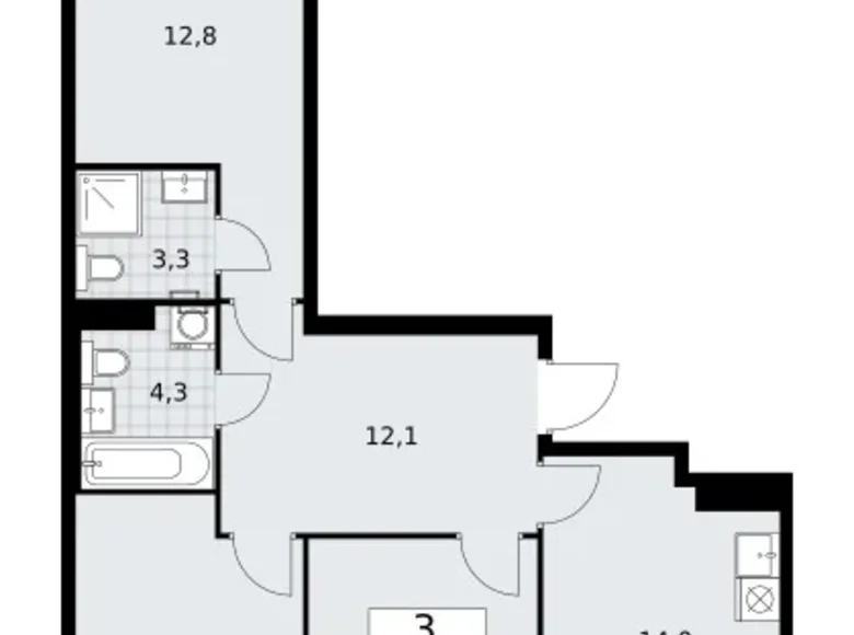 Квартира 3 комнаты 71 м² район Троицк, Россия