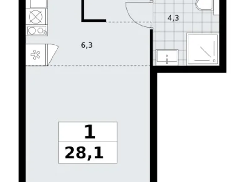 Mieszkanie 1 pokój 28 m² Troick, Rosja