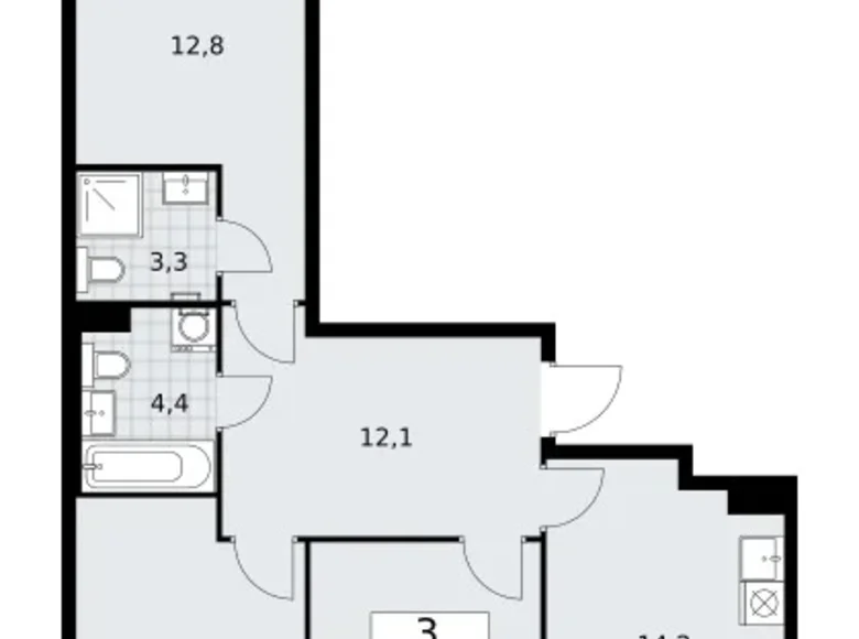Appartement 3 chambres 71 m² Troïtsk, Russie