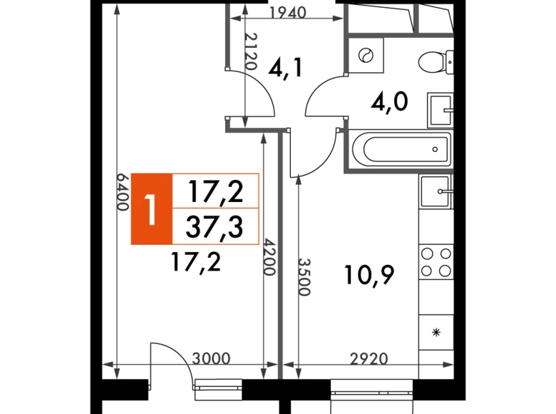 Mieszkanie 1 pokój 37 m² Razvilka, Rosja