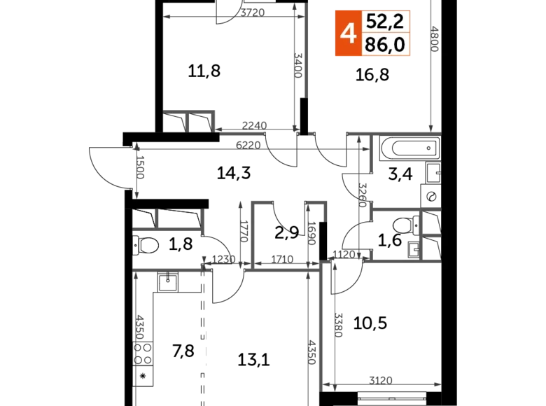 Wohnung 4 zimmer 86 m² Razvilka, Russland