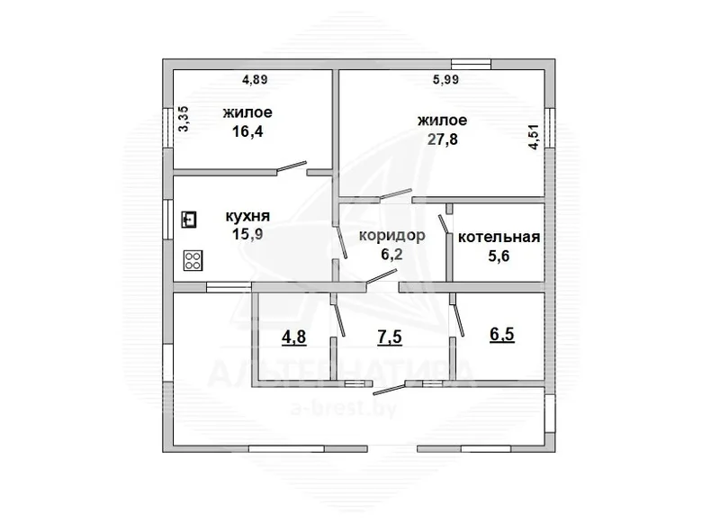 Квартира 2 комнаты 72 м² Ковердяки, Беларусь