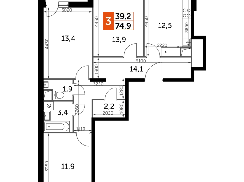 Квартира 3 комнаты 77 м² Развилка, Россия