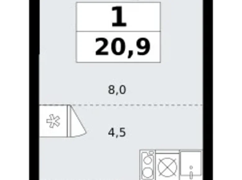 Mieszkanie 1 pokój 21 m² poselenie Sosenskoe, Rosja