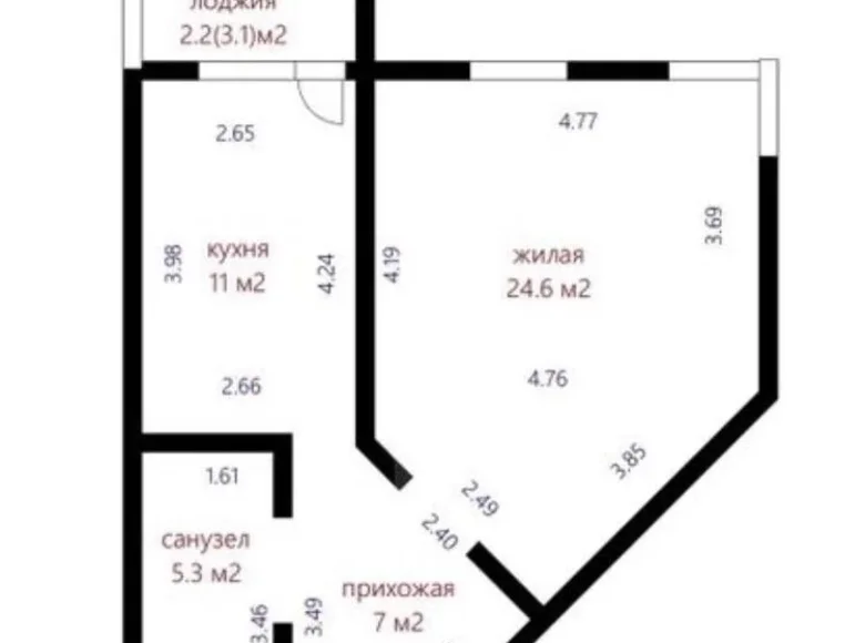 1 room apartment 50 m² Minsk, Belarus