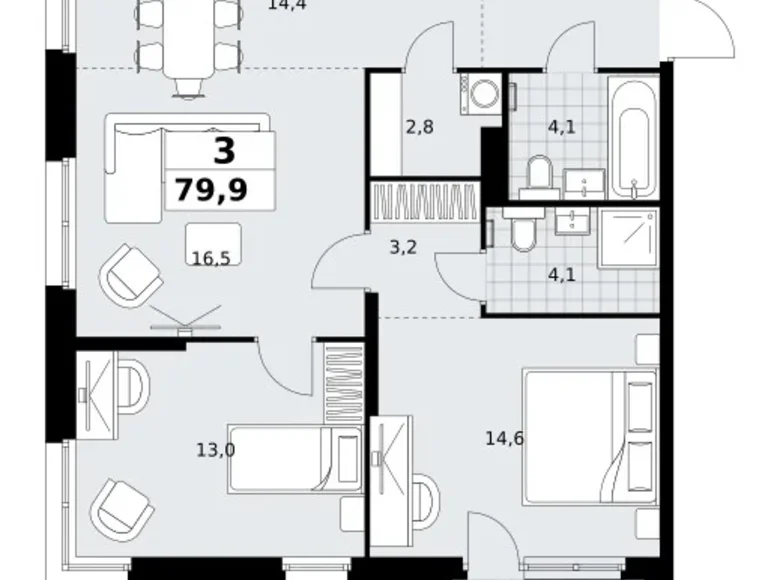 Mieszkanie 3 pokoi 80 m² Kommunarka, Rosja