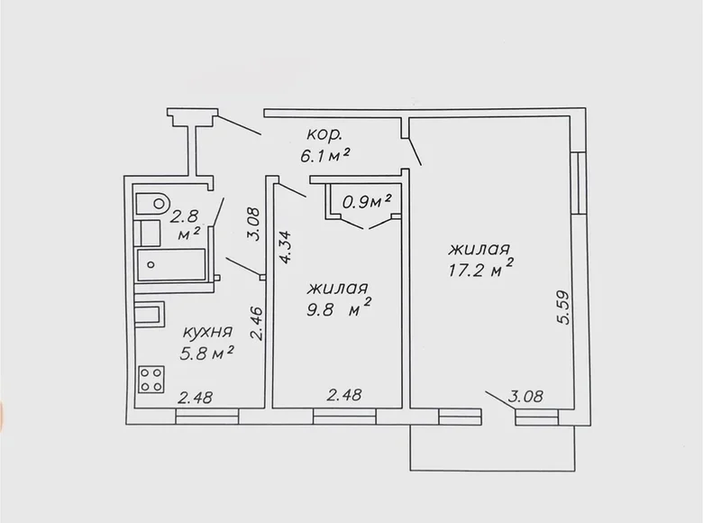 Mieszkanie 2 pokoi 43 m² Mińsk, Białoruś