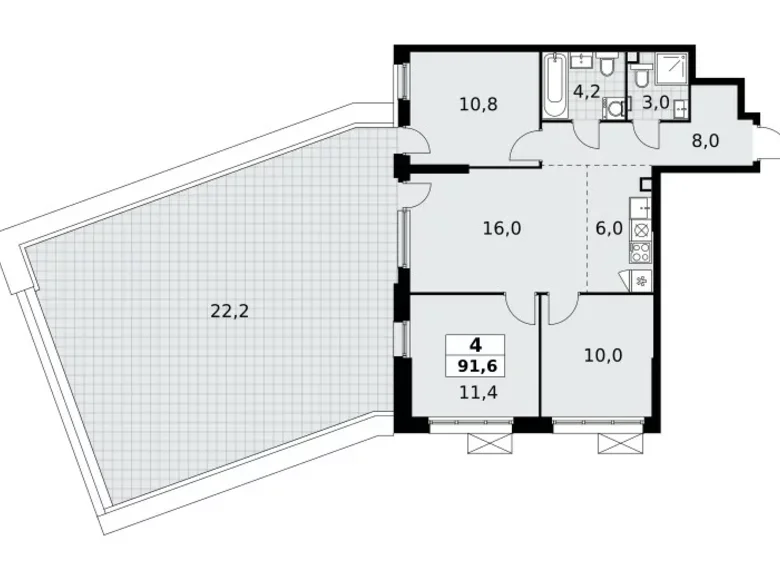 4 room apartment 92 m² Moscow, Russia