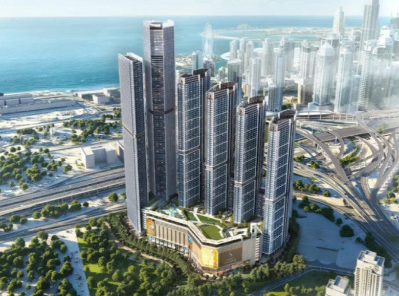Complejo residencial New residential complex Sobha Central the Serene with swimming pools, lounge areas and a park, directly on Sheikh Zayed Road, Dubai, UAE