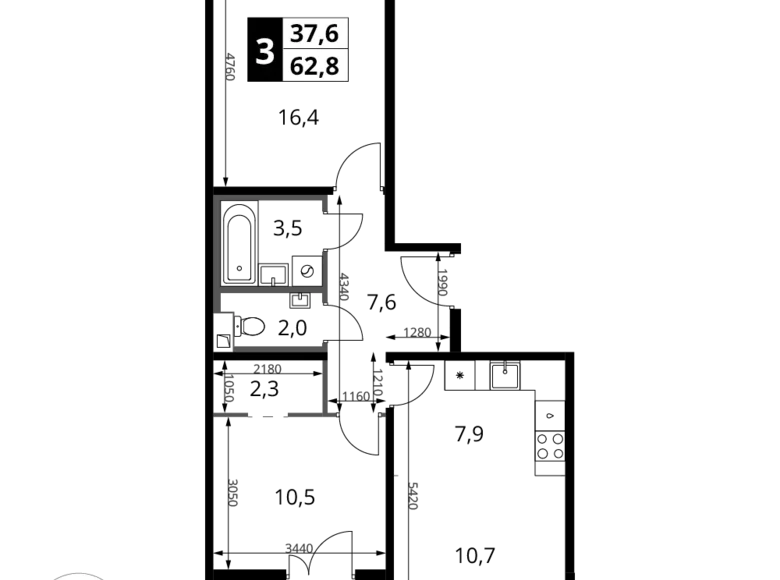 Квартира 3 комнаты 63 м² Химки, Россия