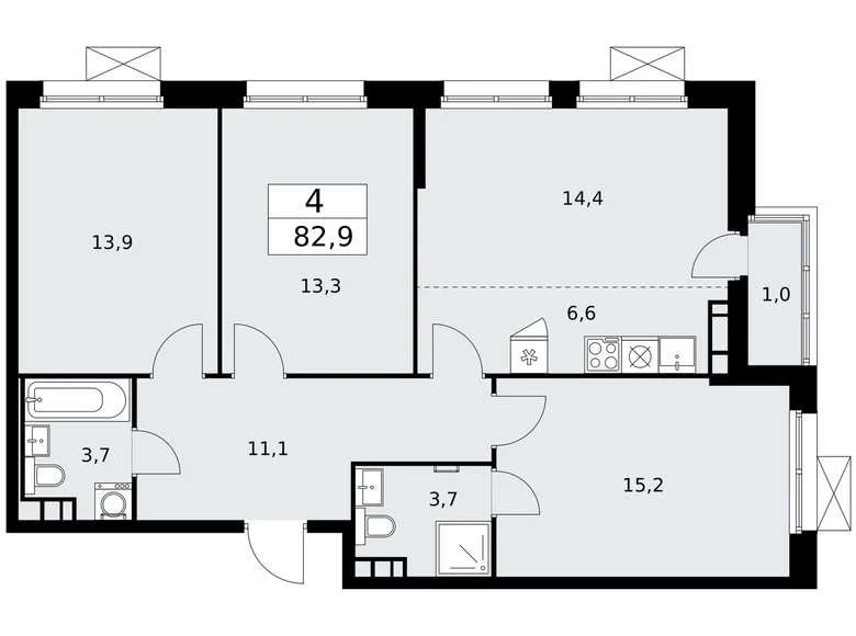 4 room apartment 83 m² Moscow, Russia