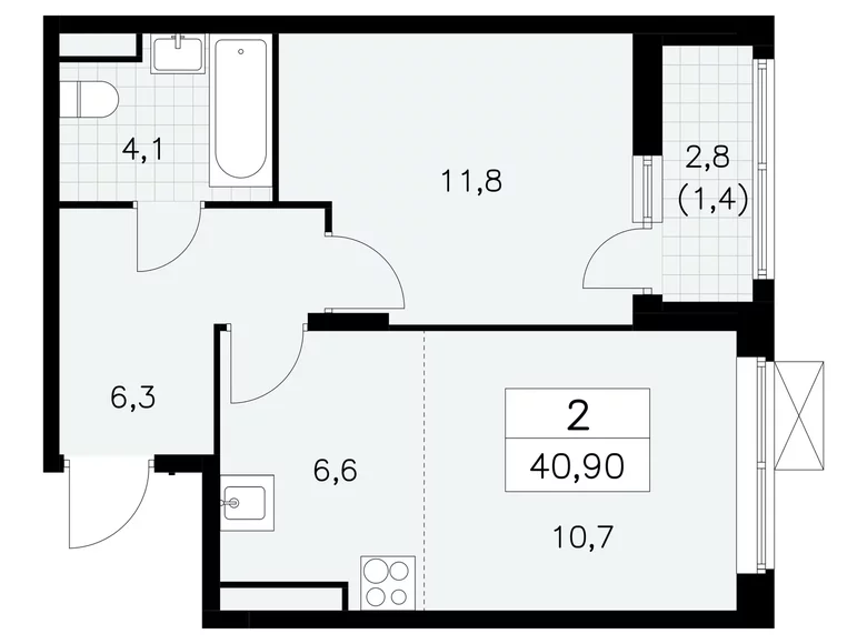 2 room apartment 41 m² poselenie Sosenskoe, Russia